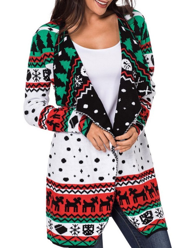 New Christmas Lapel Long Sleeve Cardigan Knitwear