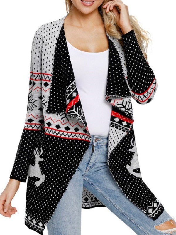 New Christmas Lapel Long Sleeve Cardigan Knitwear