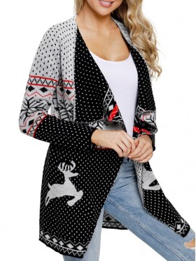 New Christmas Lapel Long Sleeve Cardigan Knitwear