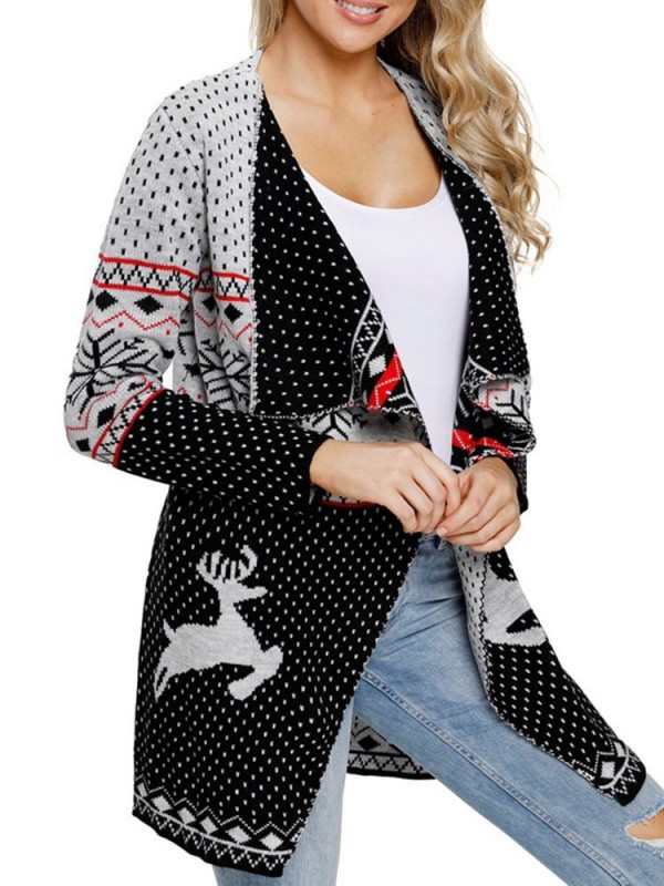 New Christmas Lapel Long Sleeve Cardigan Knitwear