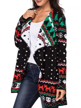 New Christmas Lapel Long Sleeve Cardigan Knitwear