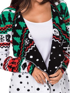 New Christmas Lapel Long Sleeve Cardigan Knitwear