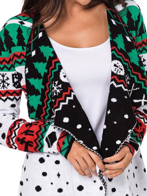 New Christmas Lapel Long Sleeve Cardigan Knitwear