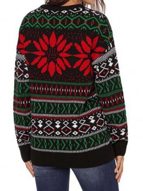 Christmas Element Digital Print Round Neck Sweater