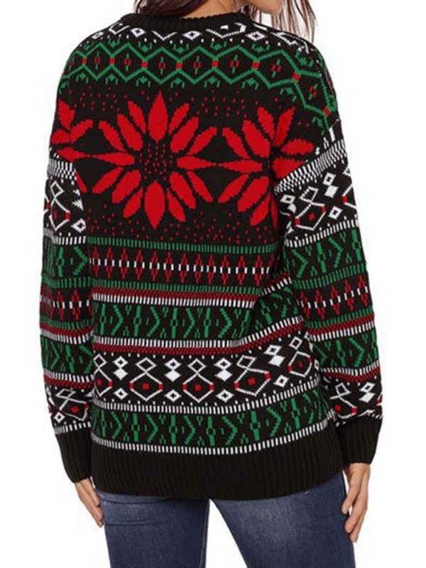 Christmas Element Digital Print Round Neck Sweater