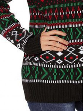 Christmas Element Digital Print Round Neck Sweater