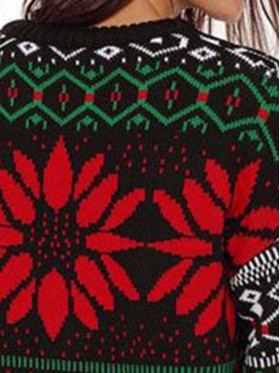 Christmas Element Digital Print Round Neck Sweater