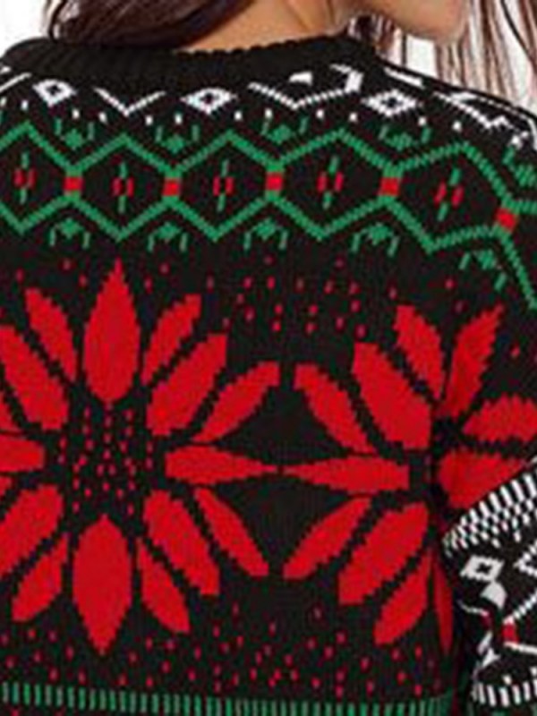 Christmas Element Digital Print Round Neck Sweater