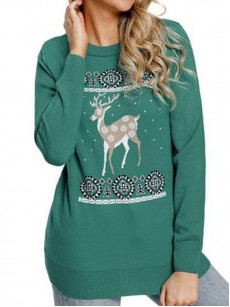 New Christmas Element Print Round Neck Sweater Hoodie