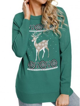 New Christmas Element Print Round Neck Sweater Hoodie