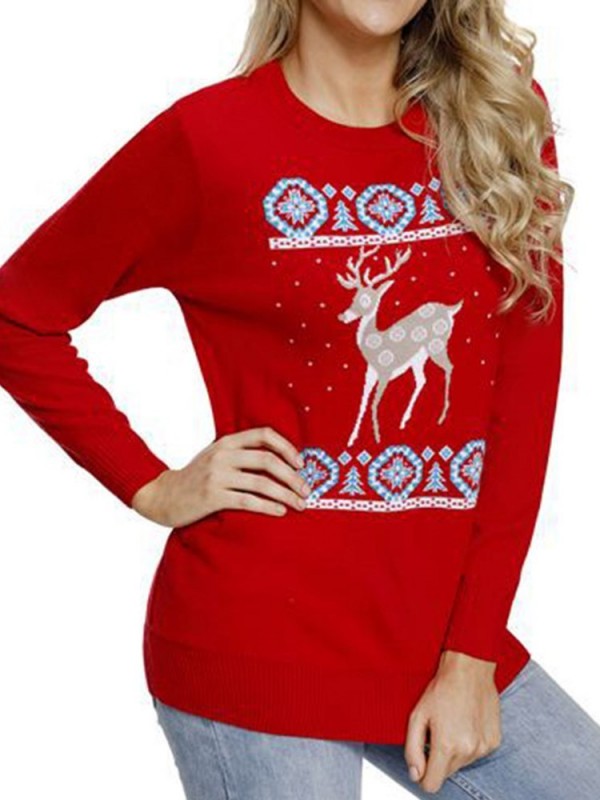 New Christmas Element Print Round Neck Sweater Hoodie