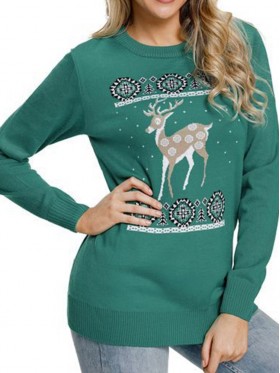 New Christmas Element Print Round Neck Sweater Hoodie