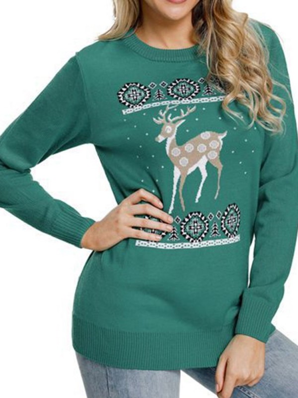 New Christmas Element Print Round Neck Sweater Hoodie