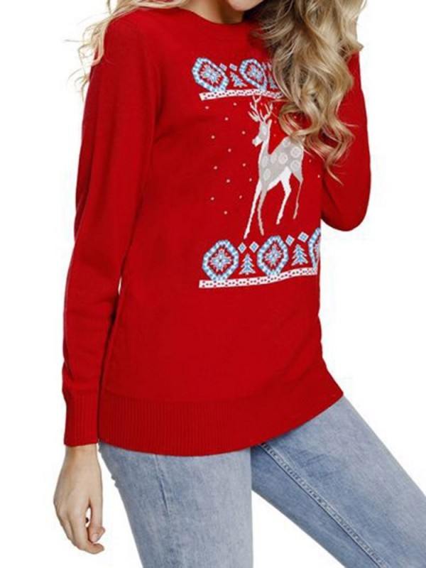 New Christmas Element Print Round Neck Sweater Hoodie