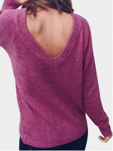 Casual Solid Color V Neck Women's Knitwear