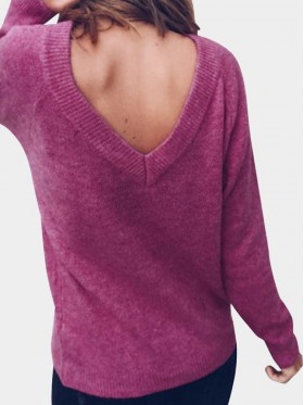 Casual Solid Color V Neck Women's Knitwear