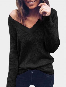 Casual Solid Color V Neck Women's Knitwear