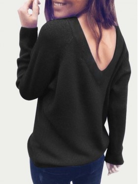 Casual Solid Color V Neck Women's Knitwear