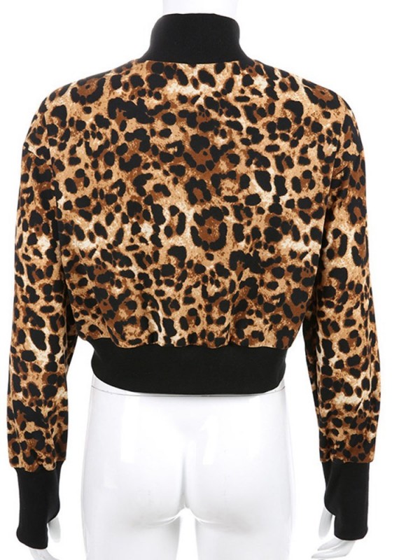 Leopard Print Regular Patchwork Leopard Short Turtleneck Hoodie