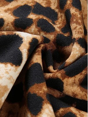 Leopard Print Regular Patchwork Leopard Short Turtleneck Hoodie