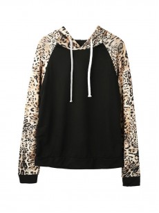 Leopard Regular Patchwork Spring Long Sleeve Hoodie