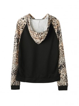 Leopard Regular Patchwork Spring Long Sleeve Hoodie