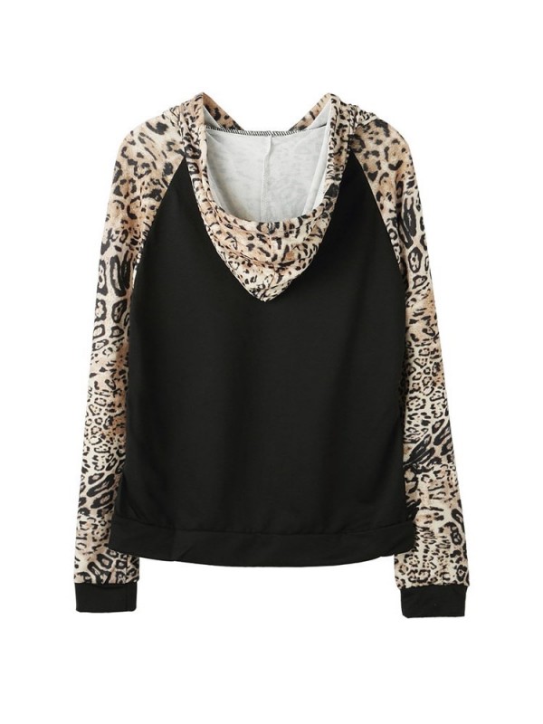 Leopard Regular Patchwork Spring Long Sleeve Hoodie