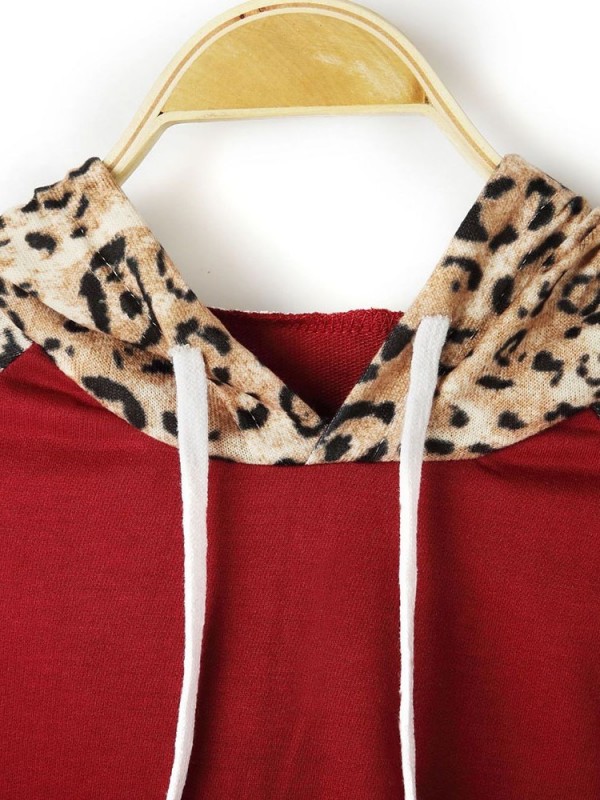 Leopard Regular Patchwork Spring Long Sleeve Hoodie