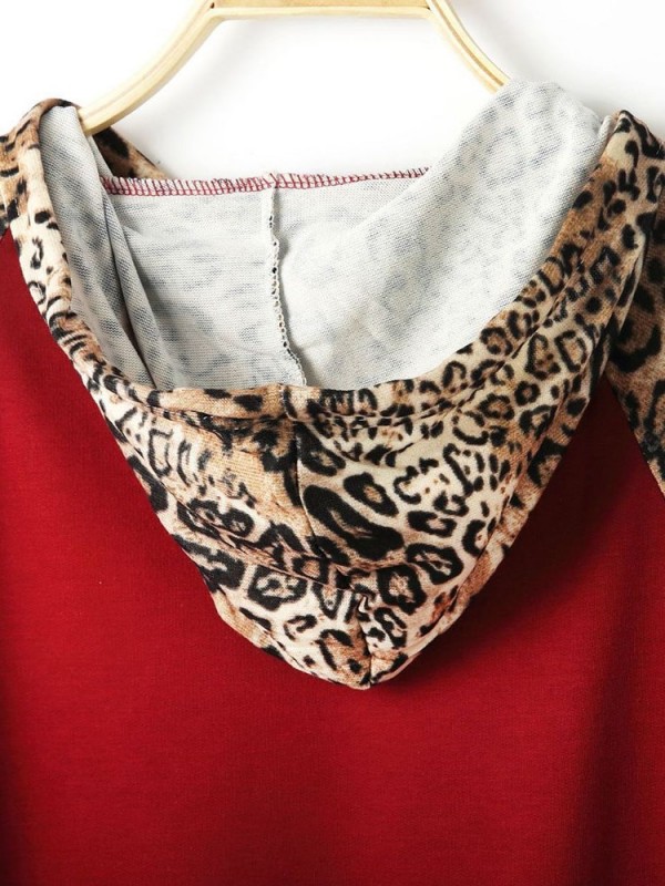 Leopard Regular Patchwork Spring Long Sleeve Hoodie