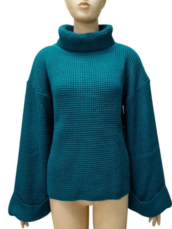 Loose Plain Turtleneck Long Sleeve Pullover Knitwear