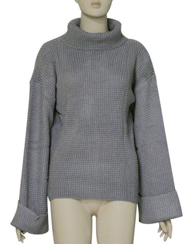 Loose Plain Turtleneck Long Sleeve Pullover Knitwear