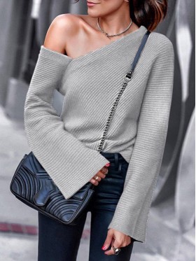 Fashion Irregular Hollow Strapless Long Sleeve Knitwear