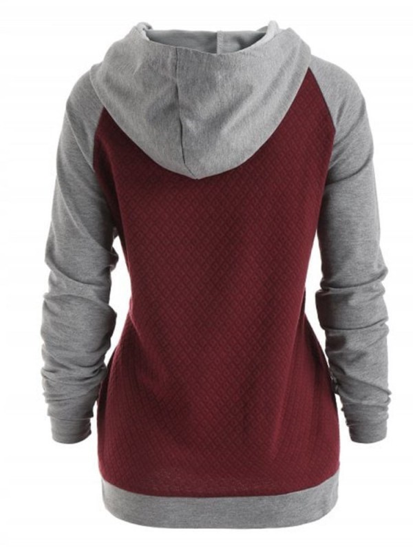 Patchwork Zipper Long Sleeve Women's Hoodie