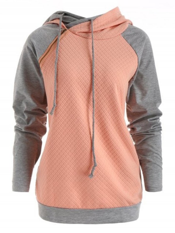 Patchwork Zipper Long Sleeve Women's Hoodie