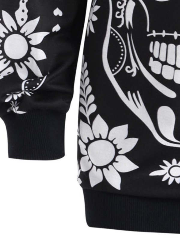 2018 Style Loose Skull Long Sleeve Printed Hoodie