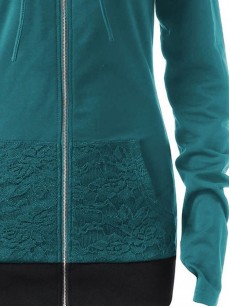 Lace Patchwork Zipper Long Sleeve Women's Hoodie