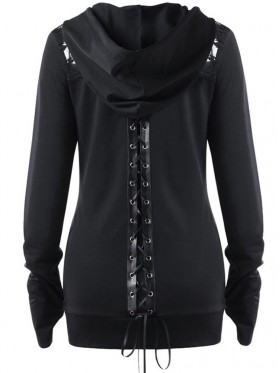 Lace Patchwork Zipper Long Sleeve Women's Hoodie