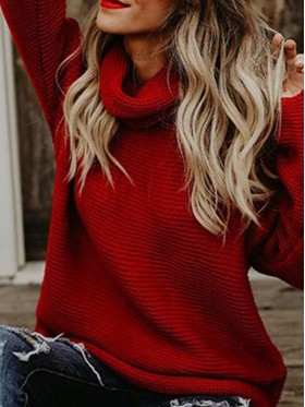 Solid Color Turtleneck Long Sleeve Pullover Knitwear