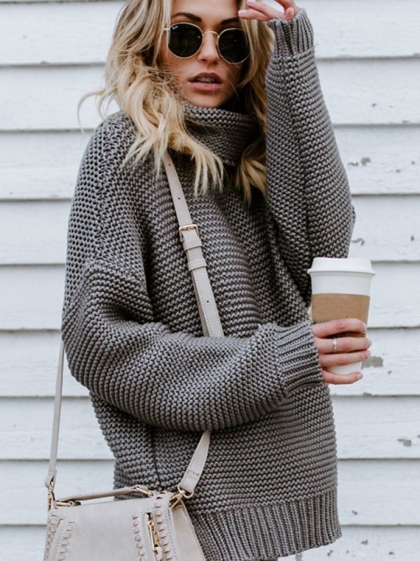 Solid Color Turtleneck Long Sleeve Pullover Knitwear