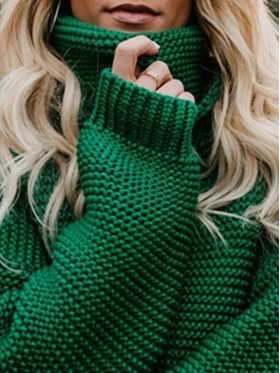 Solid Color Turtleneck Long Sleeve Pullover Knitwear