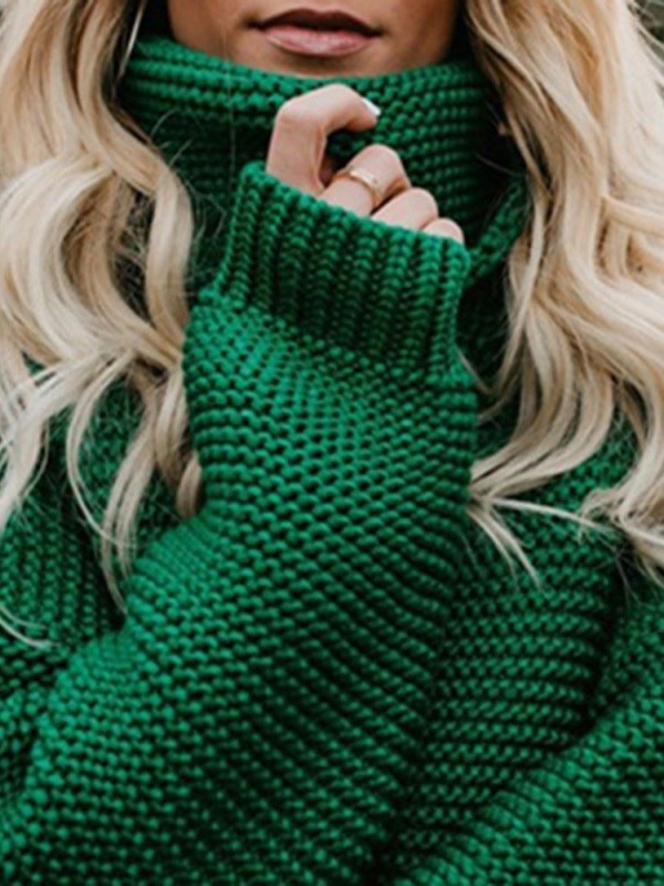 Solid Color Turtleneck Long Sleeve Pullover Knitwear