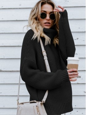 Solid Color Turtleneck Long Sleeve Pullover Knitwear