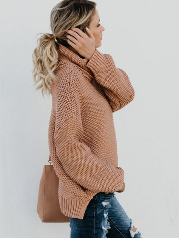 Solid Color Turtleneck Long Sleeve Pullover Knitwear