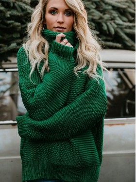 Solid Color Turtleneck Long Sleeve Pullover Knitwear