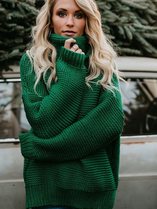 Solid Color Turtleneck Long Sleeve Pullover Knitwear