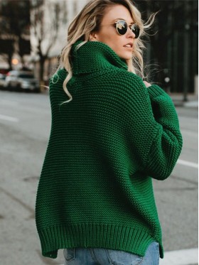 Solid Color Turtleneck Long Sleeve Pullover Knitwear