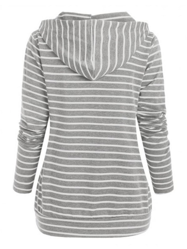 Long Sleeve Patchwork Striped Pullover Hoodie