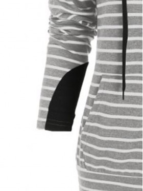 Long Sleeve Patchwork Striped Pullover Hoodie