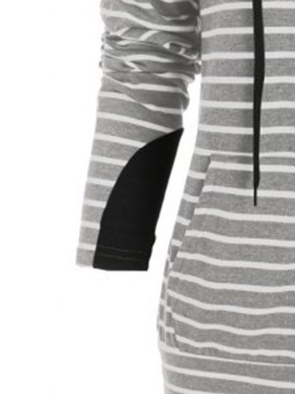 Long Sleeve Patchwork Striped Pullover Hoodie