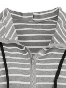 Long Sleeve Patchwork Striped Pullover Hoodie